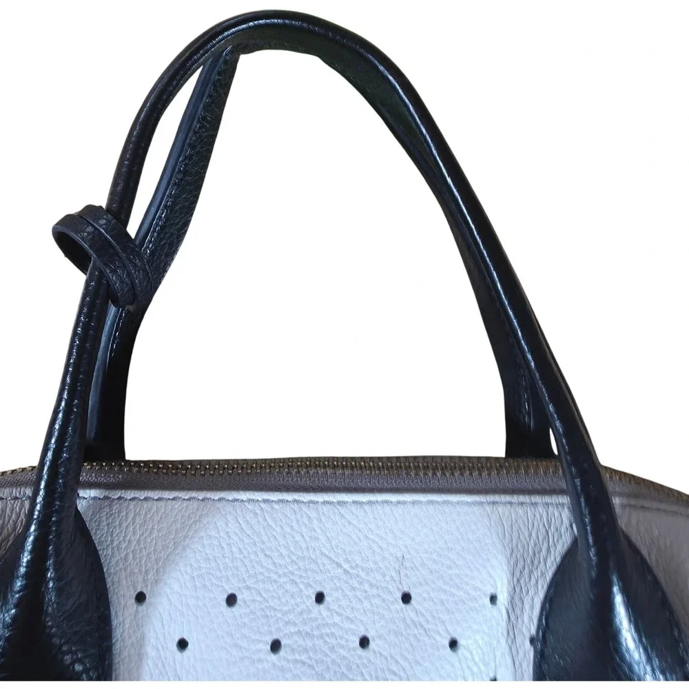 Fossil Jori Large Satchel Purse Gray White Leather Handbag Top Handle Bag w/ Key